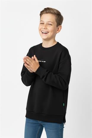 Bisiklet Yaka Baskı Detaylı Erkek Çocuk Sweatshirt