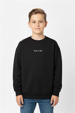 Bisiklet Yaka Baskı Detaylı Erkek Çocuk Sweatshirt