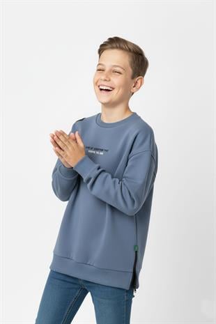 Bisiklet Yaka Baskı Detaylı Erkek Çocuk Sweatshirt