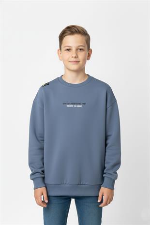 Bisiklet Yaka Baskı Detaylı Erkek Çocuk Sweatshirt