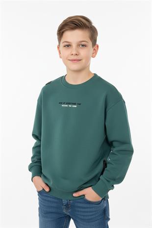 Bisiklet Yaka Baskı Detaylı Erkek Çocuk Sweatshirt