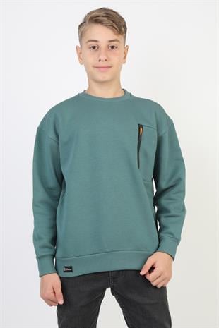 Bisiklet Yaka Cep Fermuar Detaylı Erkek Çocuk Sweatshirt