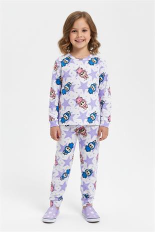 Desenli Pamuk Mevsimlik Kız Çocuk Pijama Takımı