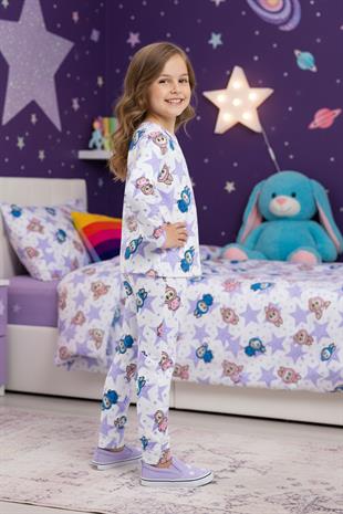 Desenli Pamuk Mevsimlik Kız Çocuk Pijama Takımı