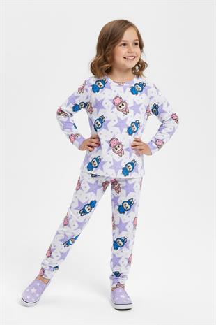 Desenli Pamuk Mevsimlik Kız Çocuk Pijama Takımı