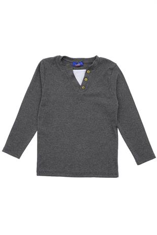 Düğme Detaylı Mevsimlik Uzun Kollu Kaşkorse Kumaş Sweatshirt Antrasit Renk Erkek Çocuk