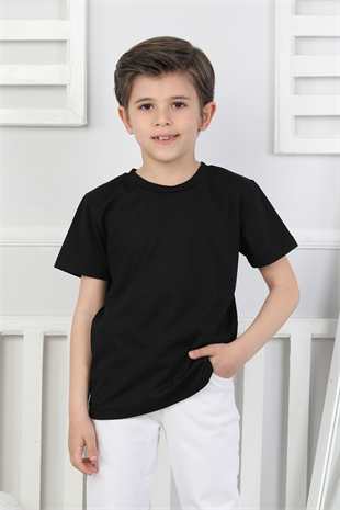 Erkek Çocuk T-Shirt Bisiklet Yaka Düz Renk %100 Pamuk 3lü Tişört Seti