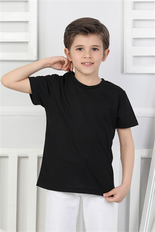 Erkek Çocuk T-Shirt Bisiklet Yaka Düz Renk %100 Pamuk 3lü Tişört Seti