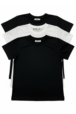 Erkek Çocuk T-Shirt Bisiklet Yaka Düz Renk %100 Pamuk 3lü Tişört Seti