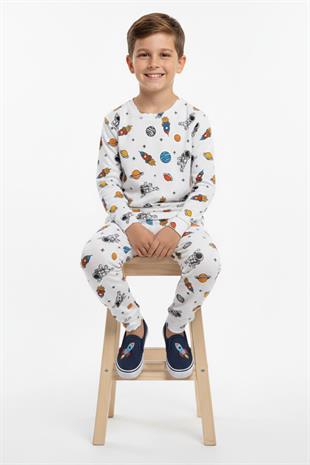 Erkek Çocuk Uzay Desenli Pamuklu Mevsimlik Pijama Takımı