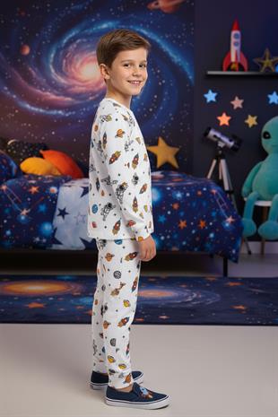 Erkek Çocuk Uzay Desenli Pamuklu Mevsimlik Pijama Takımı