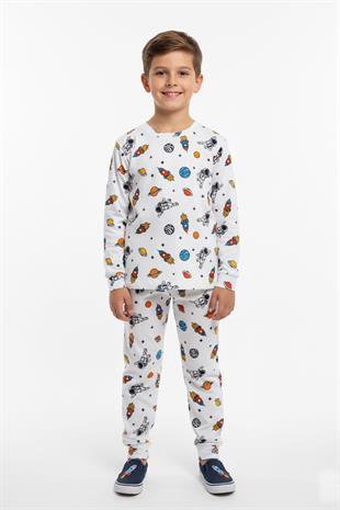Erkek Çocuk Uzay Desenli Pamuklu Mevsimlik Pijama Takımı