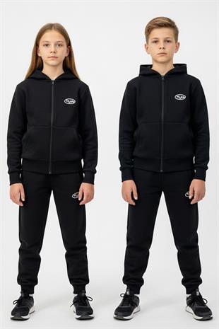Fermuarlı Kapüşonlu Cepli Unisex Çocuk Eşofman Takımı