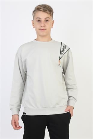 Fermuarlı Respect Baskılı Gri Erkek Çocuk Sweatshirt