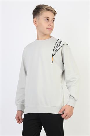 Fermuarlı Respect Baskılı Gri Erkek Çocuk Sweatshirt