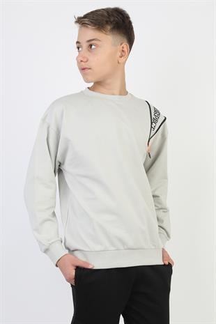 Fermuarlı Respect Baskılı Gri Erkek Çocuk Sweatshirt