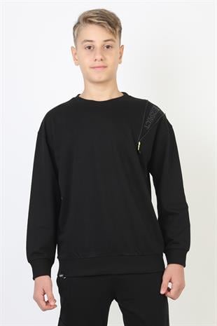 Fermuarlı Respect Baskılı Siyah Erkek Çocuk Sweatshirt