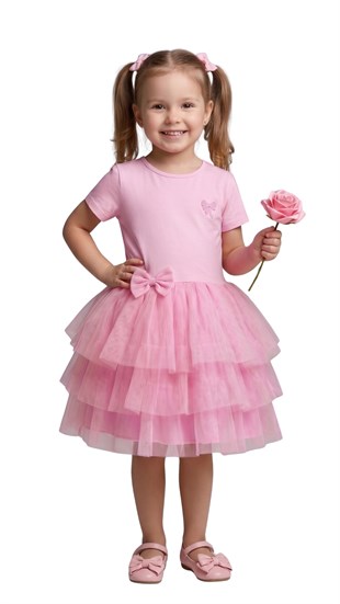 Fiyonk Detaylı Tüllü PMB Kız Çocuk Elbise