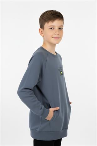 Kanguru Cepli Baskılı Detaylı Erkek Çocuk Sweatshirt