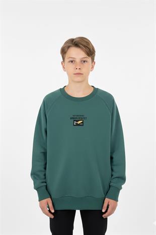 Kanguru Cepli Baskılı Detaylı Erkek Çocuk Sweatshirt