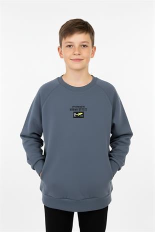 Kanguru Cepli Baskılı Detaylı Erkek Çocuk Sweatshirt