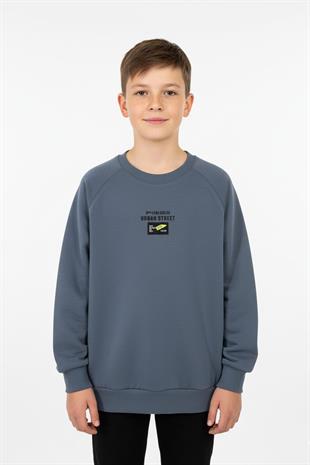 Kanguru Cepli Baskılı Detaylı Erkek Çocuk Sweatshirt