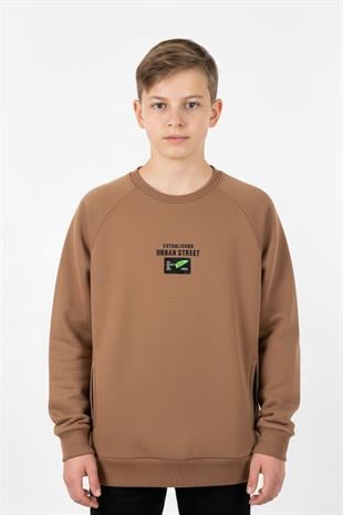 Kanguru Cepli Baskılı Detaylı Erkek Çocuk Sweatshirt