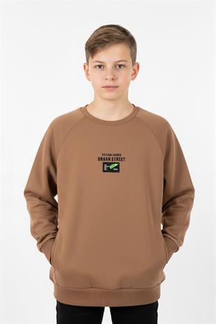 Kanguru Cepli Baskılı Detaylı Erkek Çocuk Sweatshirt