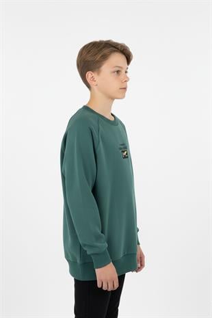 Kanguru Cepli Baskılı Detaylı Erkek Çocuk Sweatshirt