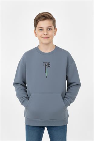 Kanguru Cepli Bisiklet Yaka Erkek Çocuk Sweatshirt