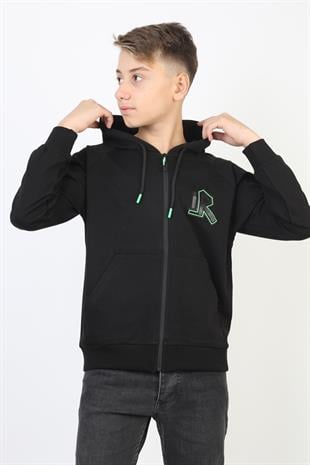 Kapşonlu Fermuarlı Kanguru Cepli Erkek Çocuk Sweatshirt