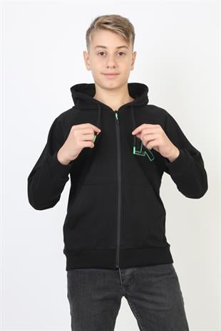 Kapşonlu Fermuarlı Kanguru Cepli Erkek Çocuk Sweatshirt