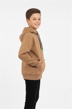 Kapşonlu Fermuarlı Kanguru Cepli Erkek Çocuk Sweatshirt