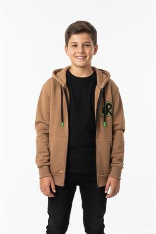 Kapşonlu Fermuarlı Kanguru Cepli Erkek Çocuk Sweatshirt