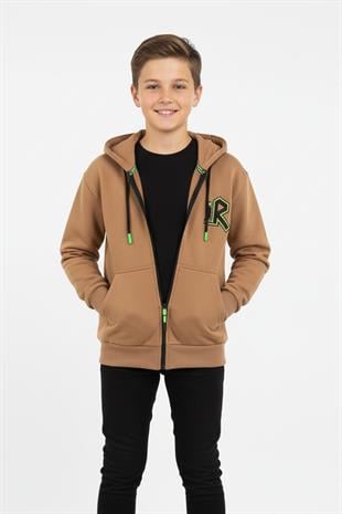 Kapşonlu Fermuarlı Kanguru Cepli Erkek Çocuk Sweatshirt