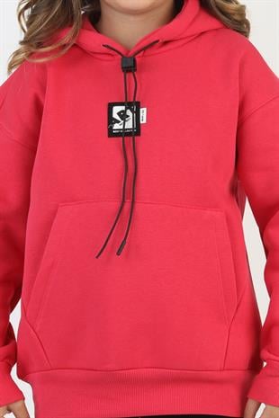 Kapüşonlu Art Baskılı Kanguru Cepli Kız Çocuk Sweatshirt