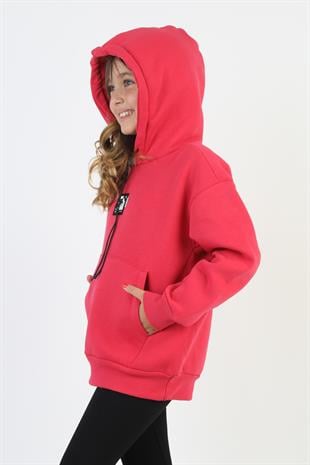Kapüşonlu Art Baskılı Kanguru Cepli Kız Çocuk Sweatshirt
