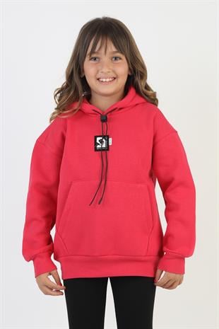 Kapüşonlu Art Baskılı Kanguru Cepli Kız Çocuk Sweatshirt