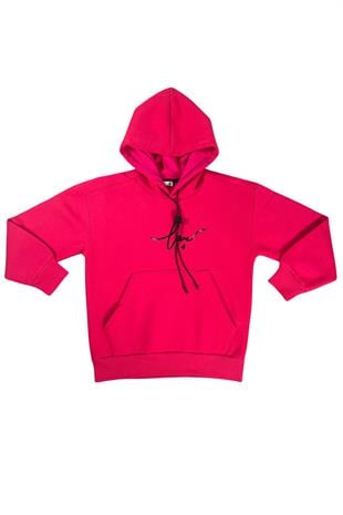 Kapşonlu Love Baskılı Kanguru Cepli Kız Çocuk Sweatshirt