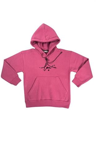 Kapşonlu Love Baskılı Kanguru Cepli Kız Çocuk Sweatshirt