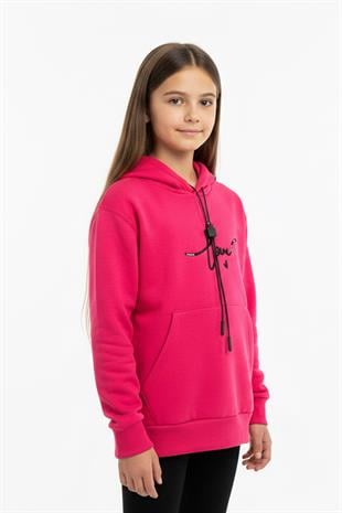 Kapşonlu Love Baskılı Kanguru Cepli Kız Çocuk Sweatshirt