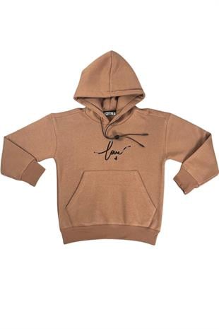 Kapşonlu Love Baskılı Kanguru Cepli Kız Çocuk Sweatshirt