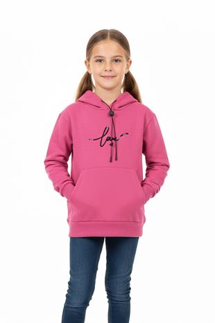 Kapşonlu Love Baskılı Kanguru Cepli Kız Çocuk Sweatshirt