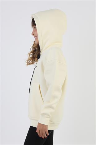 Kapşonlu Love Baskılı Kanguru Cepli Kız Çocuk Sweatshirt