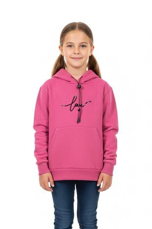 Kapşonlu Love Baskılı Kanguru Cepli Kız Çocuk Sweatshirt