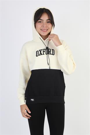 Kapşonlu Oxford Baskılı Kanguru Cepli Kız Çocuk Sweatshirt