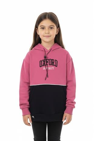 Kapşonlu Oxford Baskılı Kanguru Cepli Kız Çocuk Sweatshirt