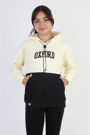 Kapşonlu Oxford Baskılı Kanguru Cepli Kız Çocuk Sweatshirt