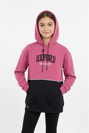 Kapşonlu Oxford Baskılı Kanguru Cepli Kız Çocuk Sweatshirt