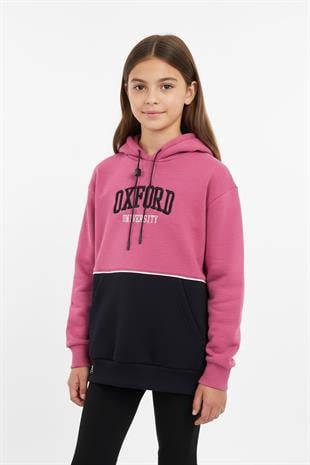 Kapşonlu Oxford Baskılı Kanguru Cepli Kız Çocuk Sweatshirt